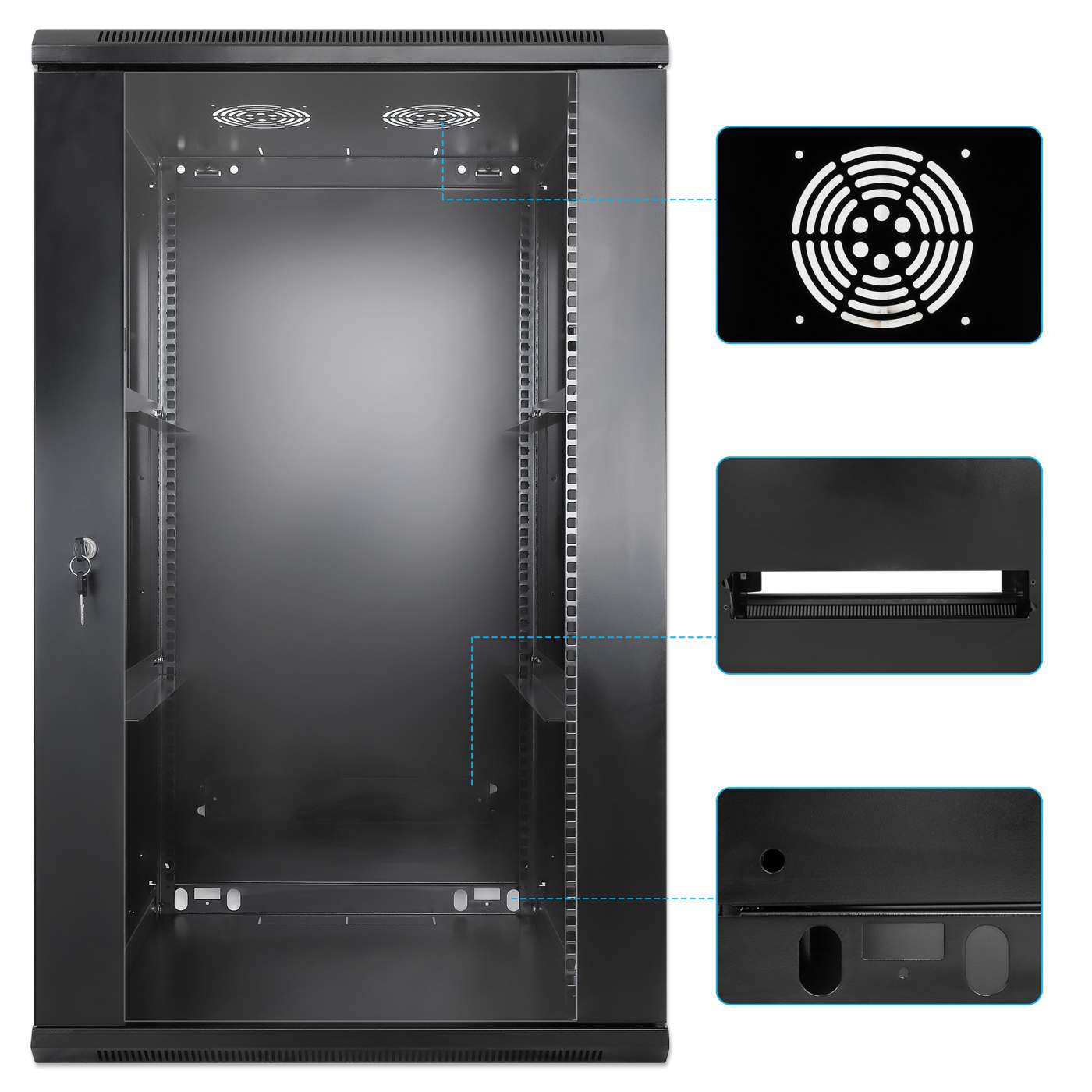 Armario de pared de 19", 20U, 600 mm (23,6 pulgadas) de profundidad, negro Image 8