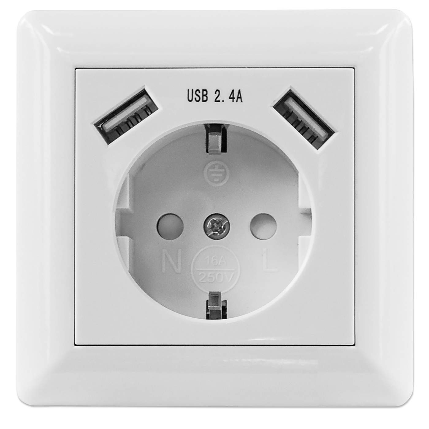 Placa frontal de pared con 2 puertos USB-A y enchufe CEE 7/3 Image 1