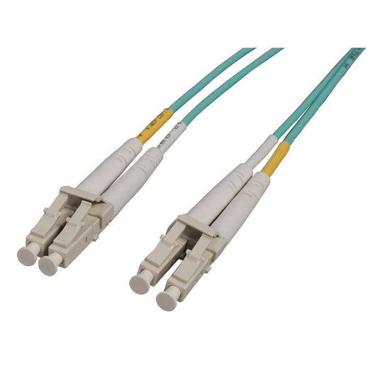 Cable de fibra óptica de 0.5 m LC a LC UPC, 2.0 mm, dúplex, OFNR, OM4 multimodo, Aqua Image 1