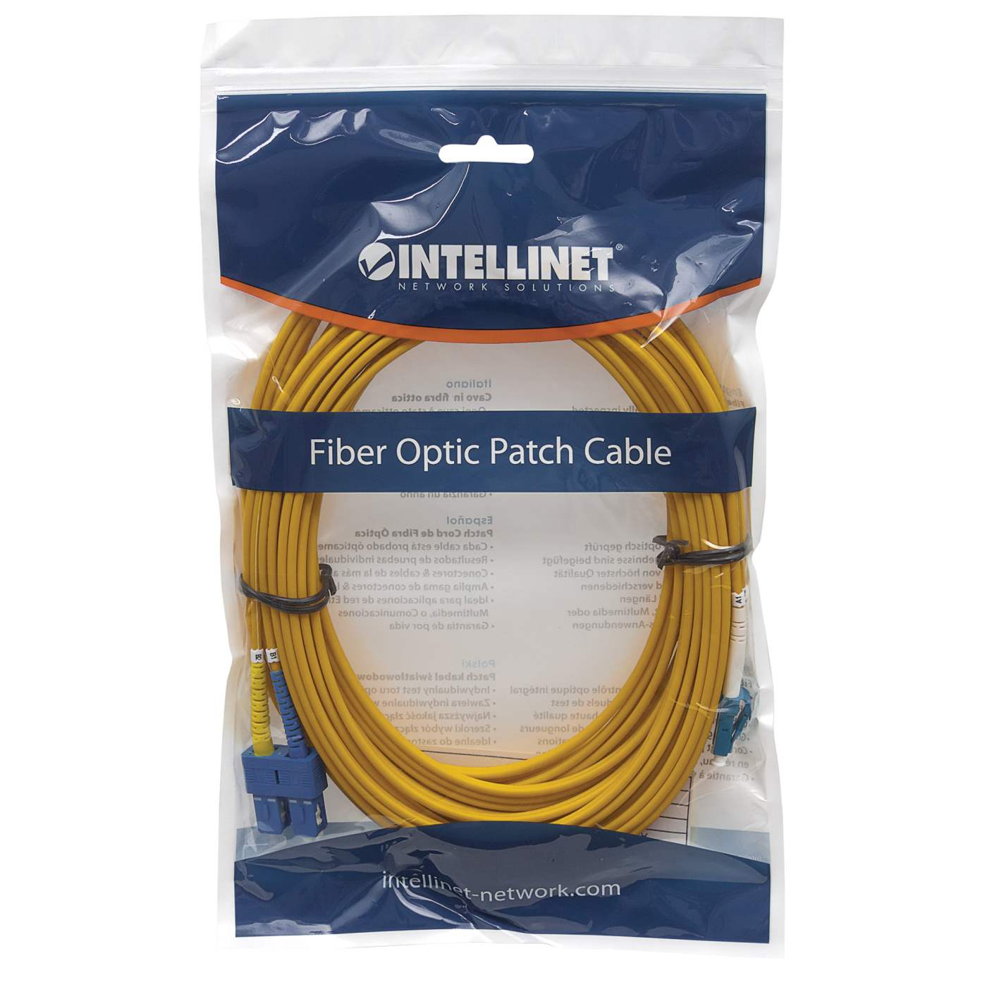 Cable de fibra óptica de 1 m LC a SC UPC, 3.0 mm, dúplex, LSZH, monomodo OS2, amarillo Packaging Image 2