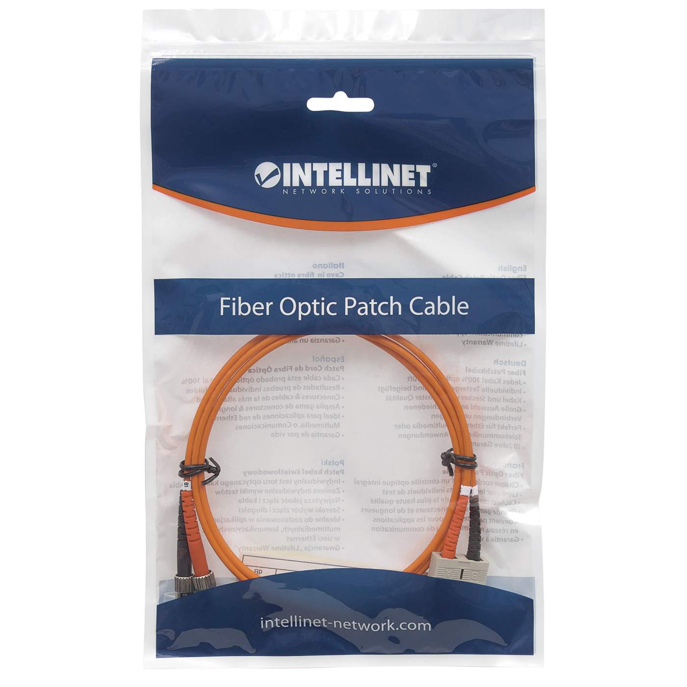 Cable de fibra óptica ST a SC UPC de 1 m, 3.0 mm, dúplex, LSZH, OM2 multimodo, naranja Packaging Image 2