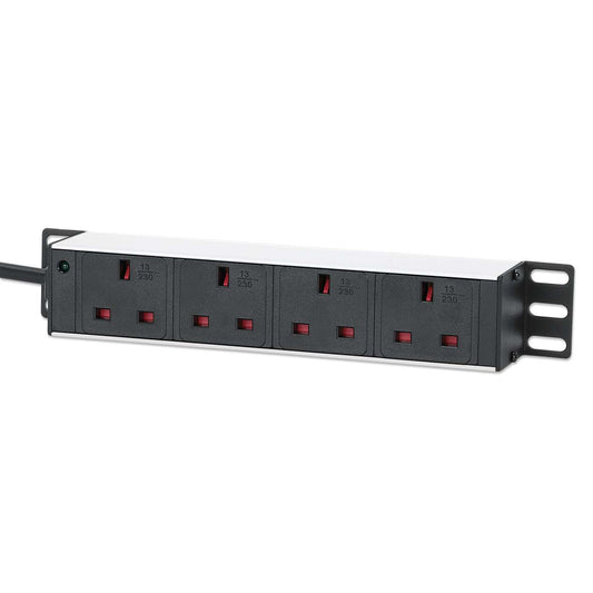 Unidad de distribución de energía (PDU) de 4 salidas para montaje en rack 1U de 10". Image 1