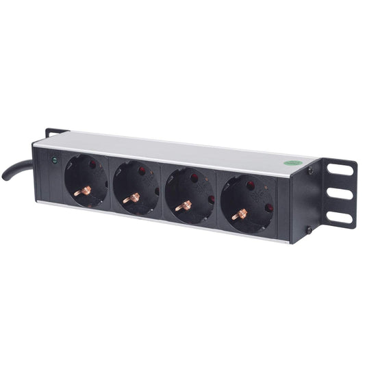Barra multicontactos de 4 salidas para montaje en 1 U de rack de 10" - Enchufes Tipo Alemán Image 1