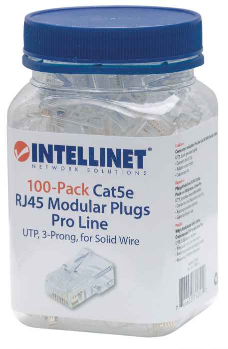 PLUG RJ45 CAT5E SOLIDO UTP BOTE 100 PZAS ORO 50-MICRAS PRO Packaging Image 2