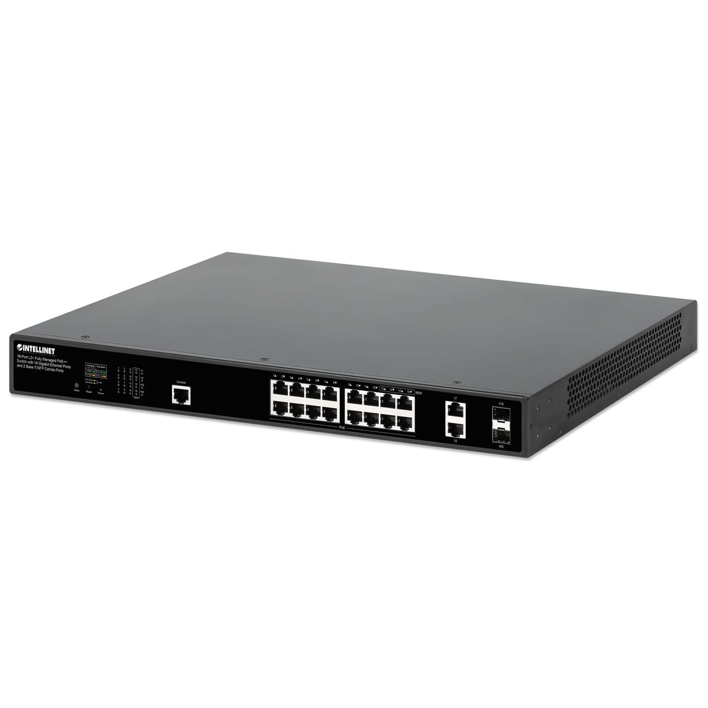 Switch PoE++ de 18 puertos L2+ totalmente gestionado con 16 puertos Gigabit Ethernet y 2 puertos combo Base-T/SFP Image 1