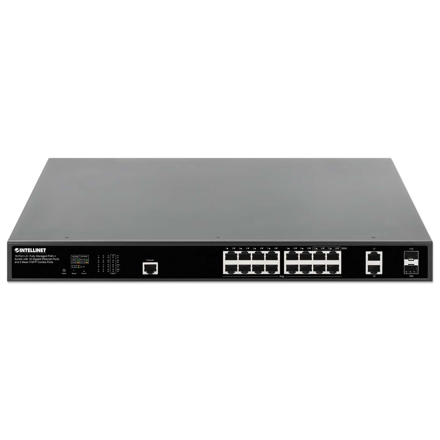 Switch PoE++ de 18 puertos L2+ totalmente gestionado con 16 puertos Gigabit Ethernet y 2 puertos combo Base-T/SFP Image 3