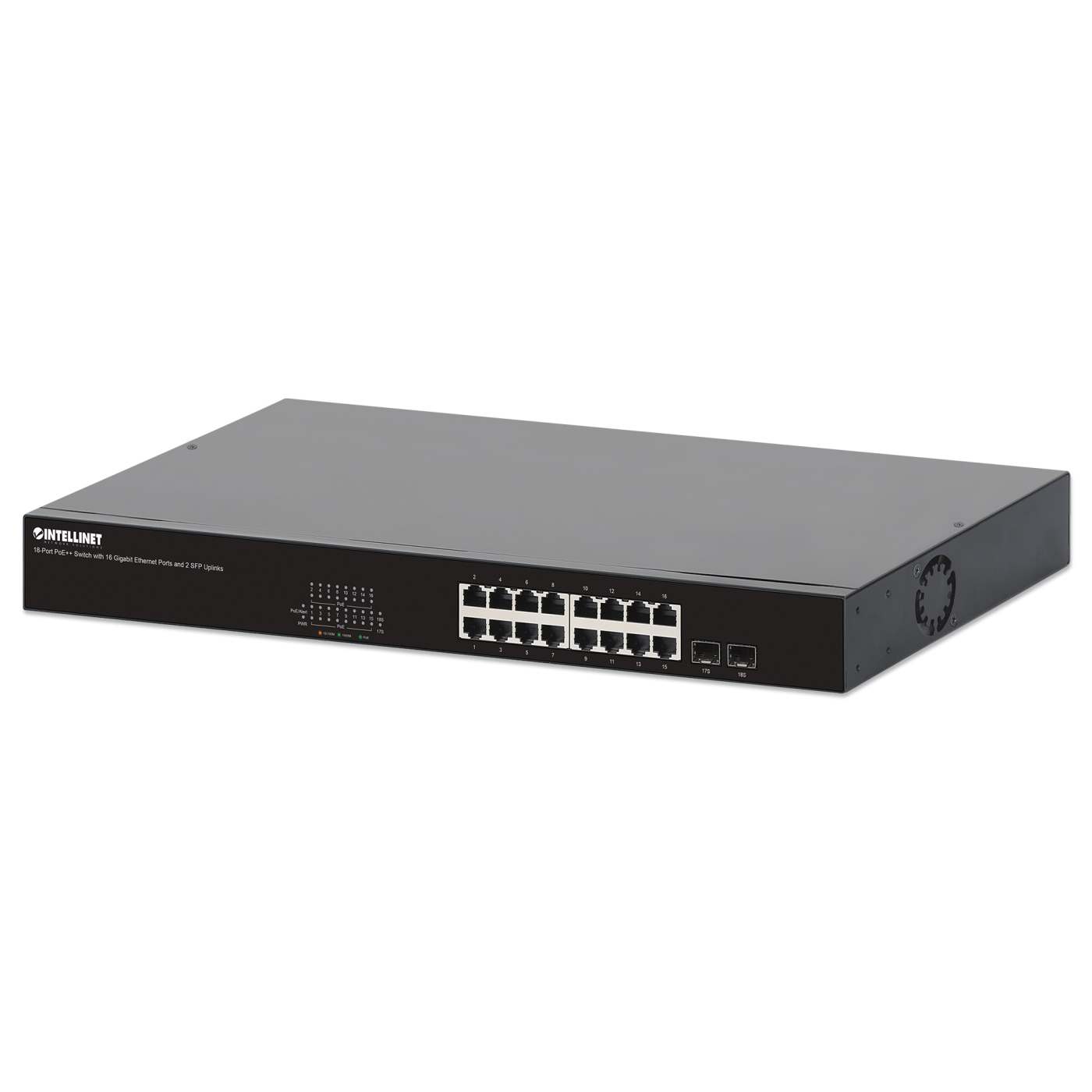 Switch PoE++ de 18 puertos con 16 puertos Gigabit Ethernet y 2 enlaces ascendentes SFP Image 1