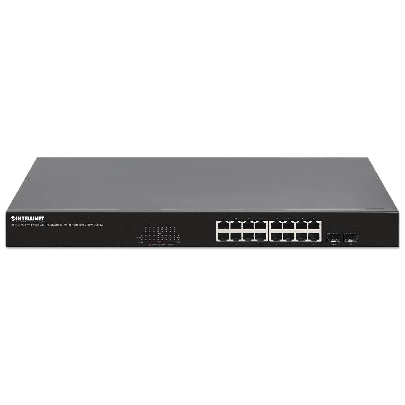 Switch PoE++ de 18 puertos con 16 puertos Gigabit Ethernet y 2 enlaces ascendentes SFP Image 3