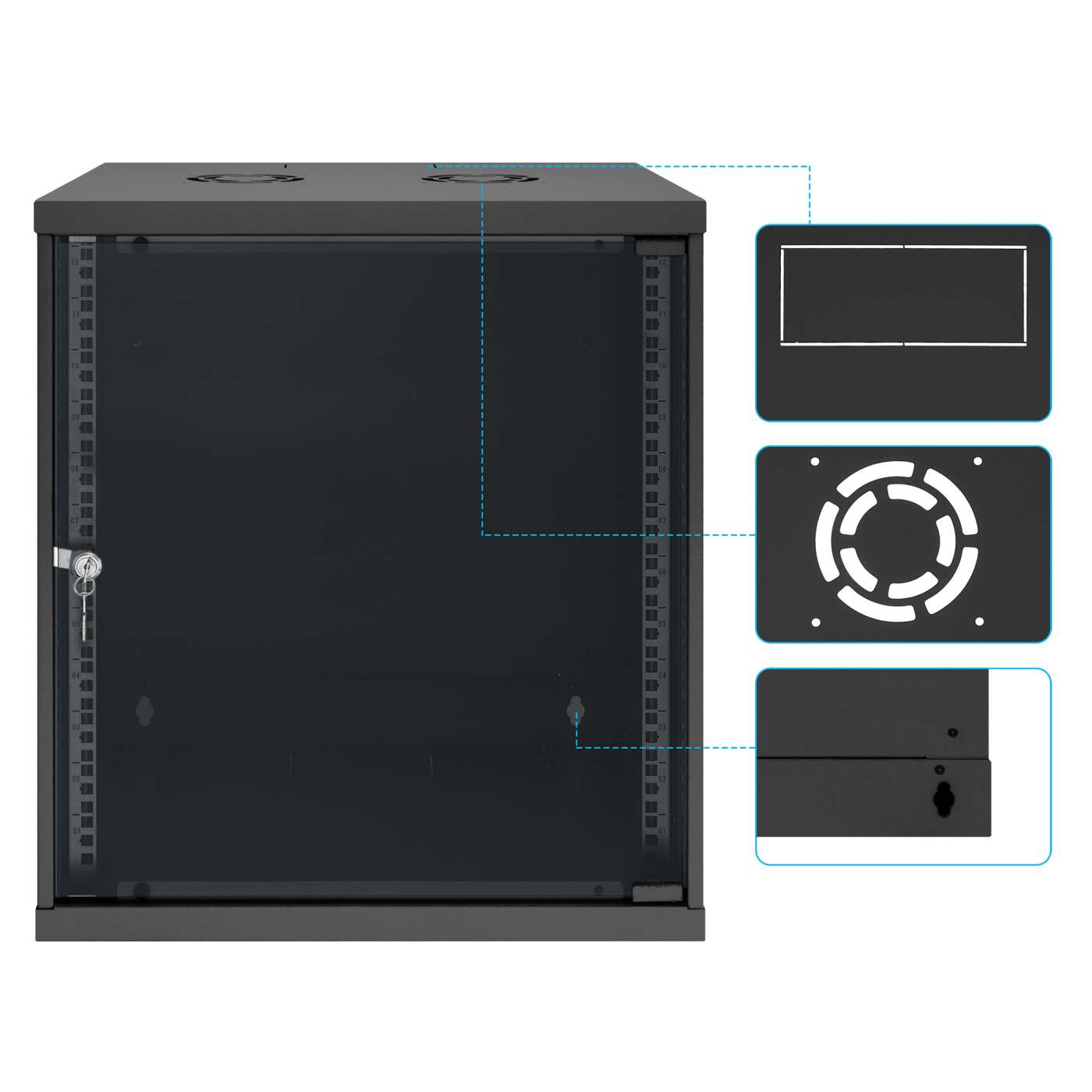 Gabinete de red básico para montaje en pared 19",  12U, 400 mm. Profundidad, negro Image 9