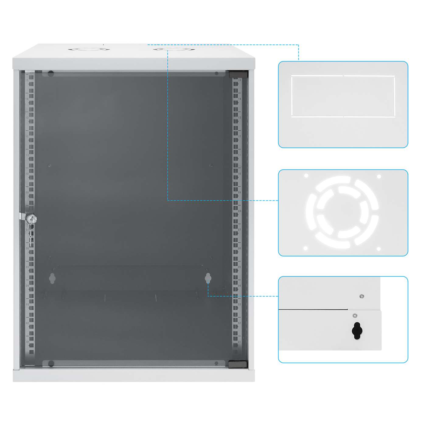 Gabinete de red básico para montaje en pared 19", 15U, 400 mm. Profundidad, Gris Image 9