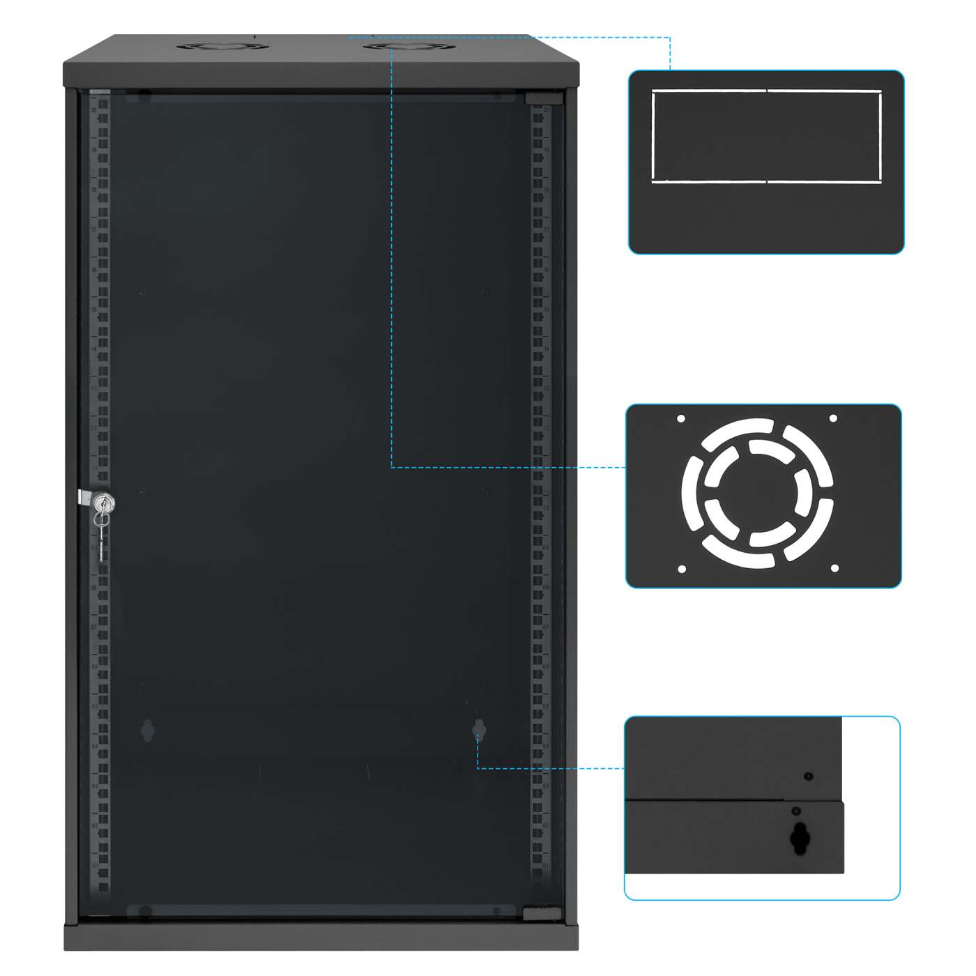 Gabinete de red básico para montaje en pared 19",  20U, 400 mm. Profundidad, Negro Image 9