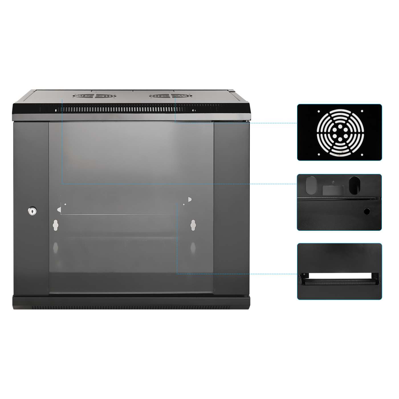 Armario de pared de 19", 9U, 600 mm (23,6 pulgadas) de profundidad, negro Image 6