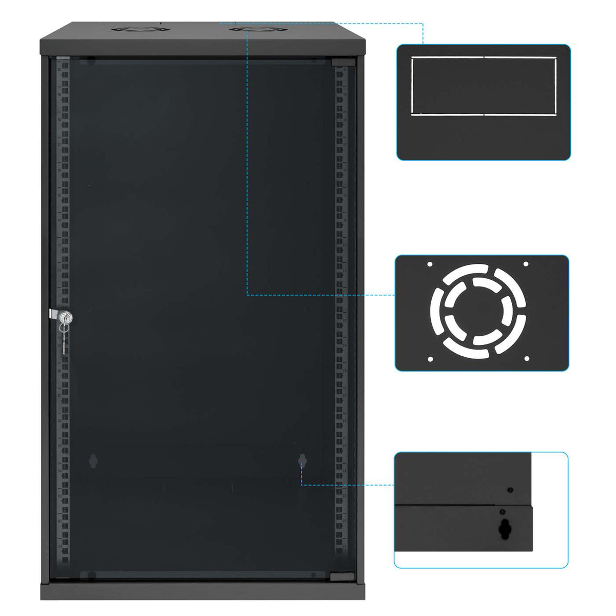 Gabinete de red básico para montaje en pared 19",  20U, 400 mm. Profundidad, Negro Image 9