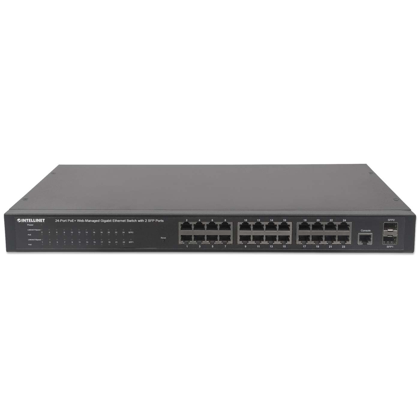 Switch Administrable por Web Gigabit Ethernet de 24 puertos PoE+ y 2 puertos SFP Image 4