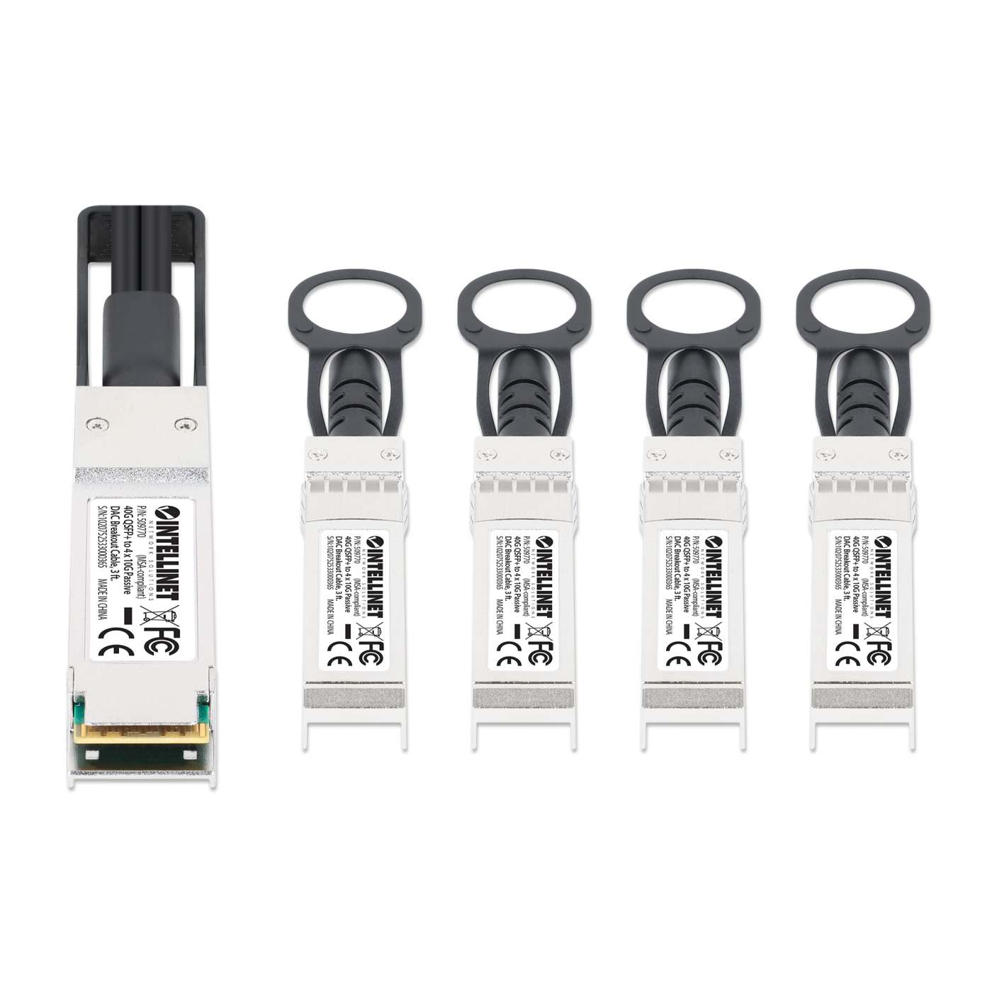 Cable de conexión DAC pasivo de 40G QSFP+ a 4 x 10G SFP+, 1m (3 ft) Image 3
