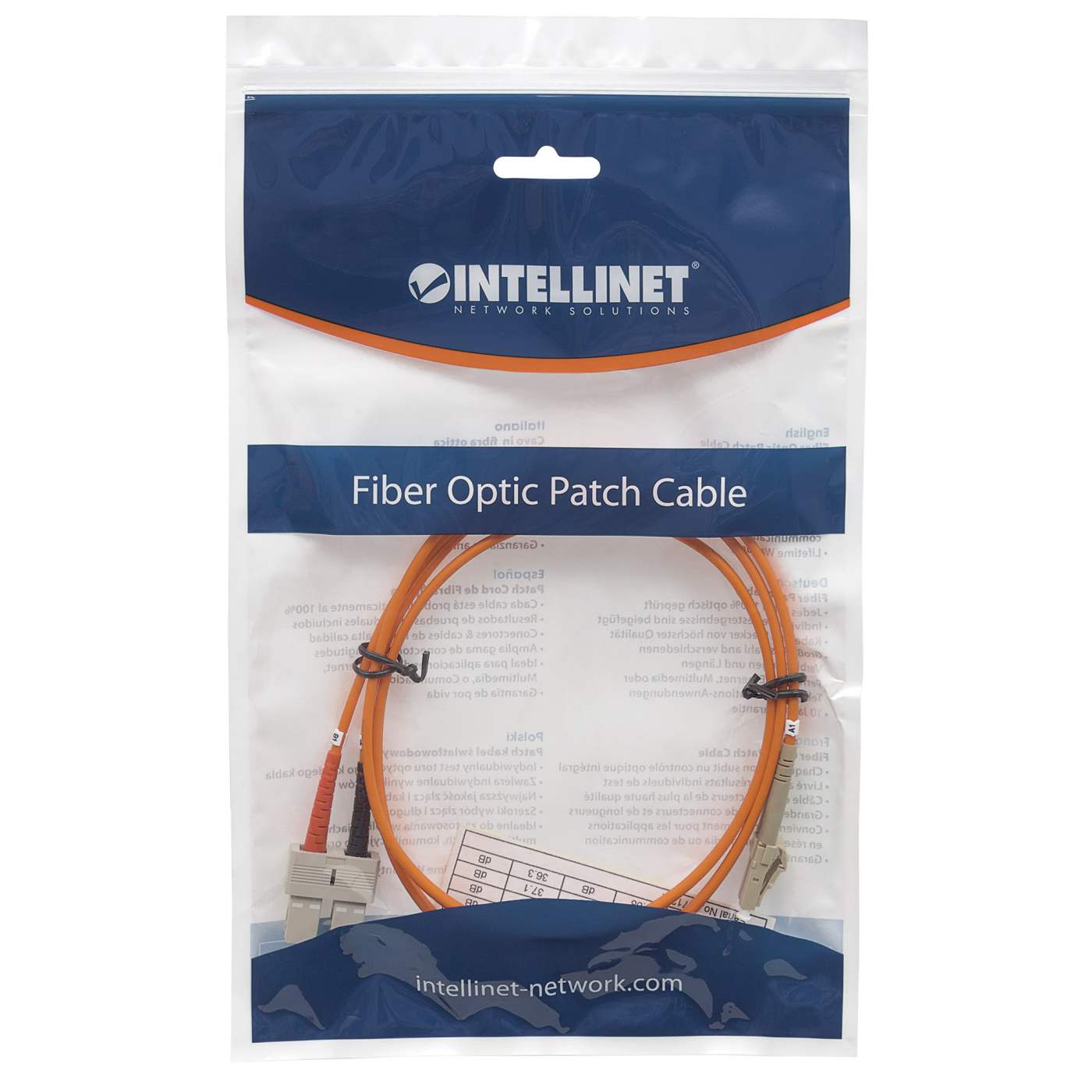Cable de conexión de fibra óptica LC a SC UPC de 5 m, 3,0 mm, dúplex, LSZH, OM1 multimodo, naranja Packaging Image 2
