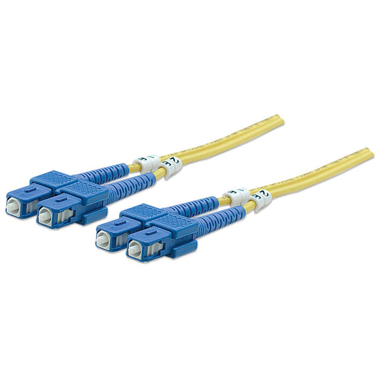 Cable de fibra óptica de 5 m SC a SC UPC, 3.0 mm, dúplex, LSZH, monomodo OS2, amarillo Image 1