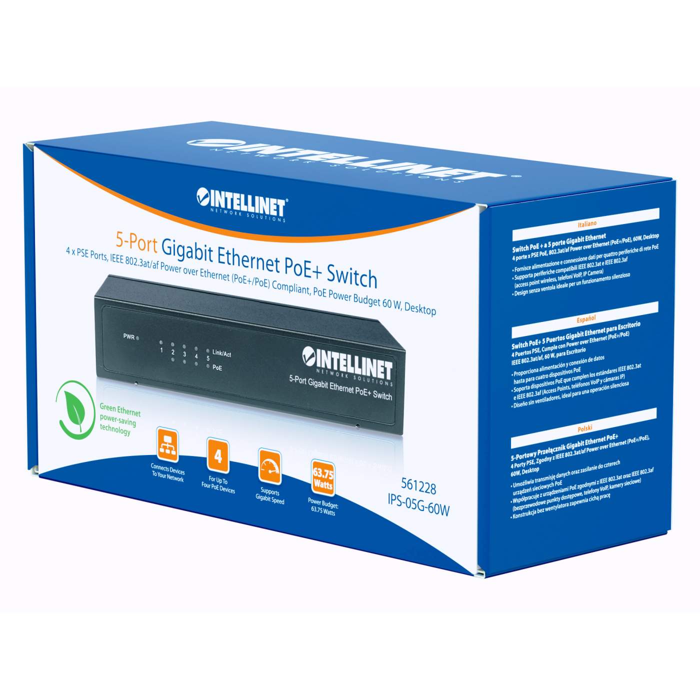 Switch PoE+ 5 Puertos Gigabit Ethernet para Escritorio Packaging Image 2