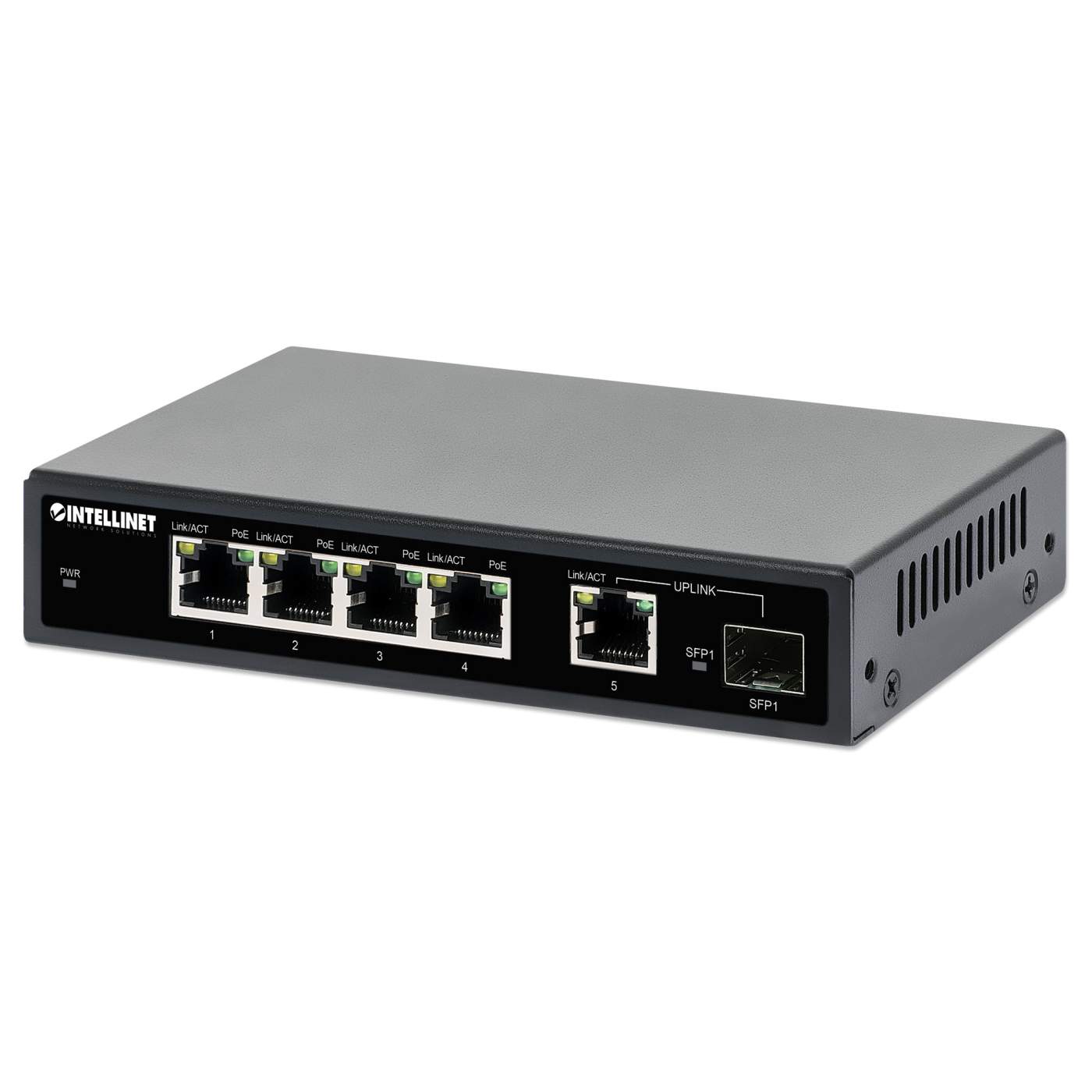 Switch PoE+ con 5 puertos Gigabit y 1 puerto SFP Image 1