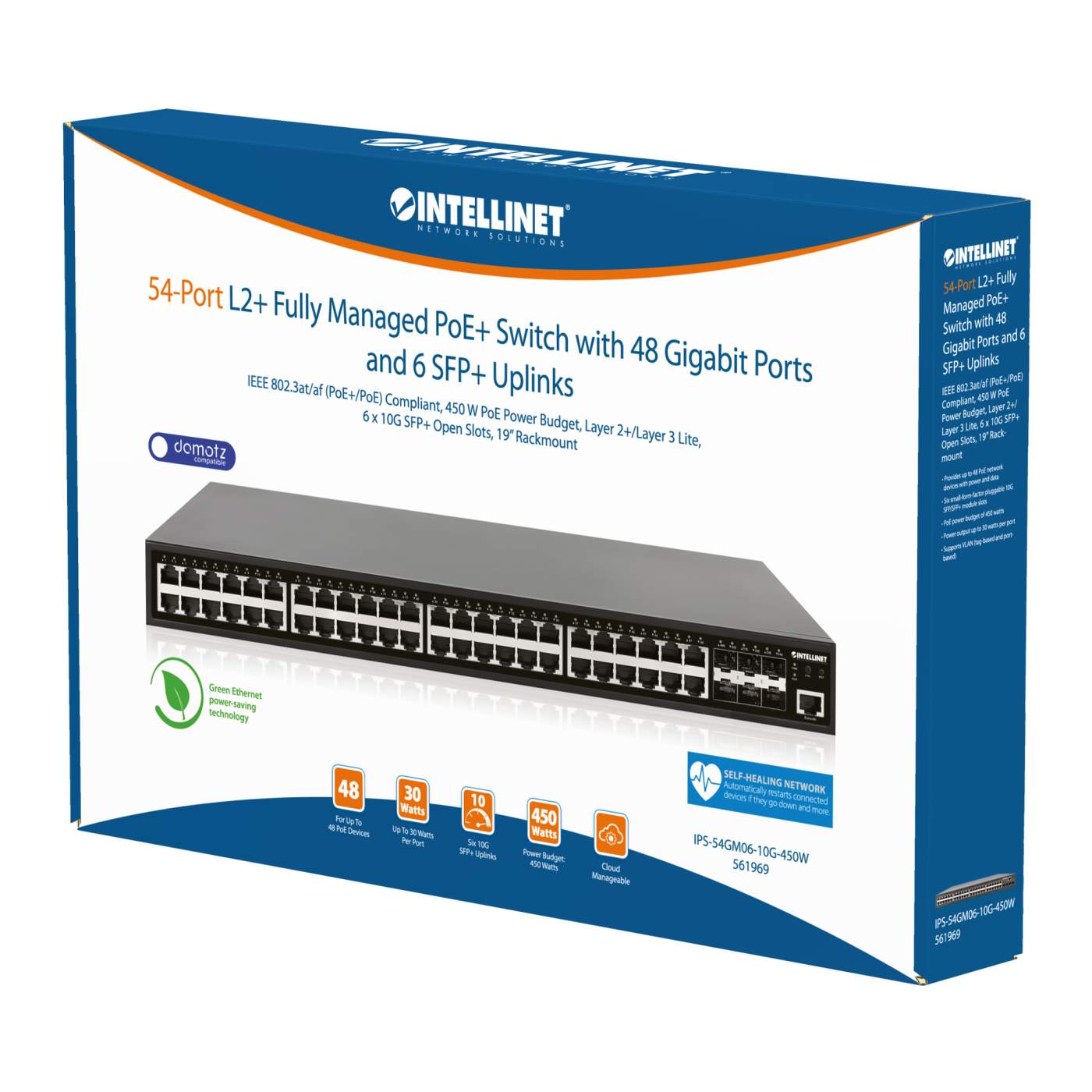 Switch administrado de capa 2+ PoE+ Gigabit Ethernet de 48 puertos con seis enlaces ascendentes SFP+ de 10 G Packaging Image 2