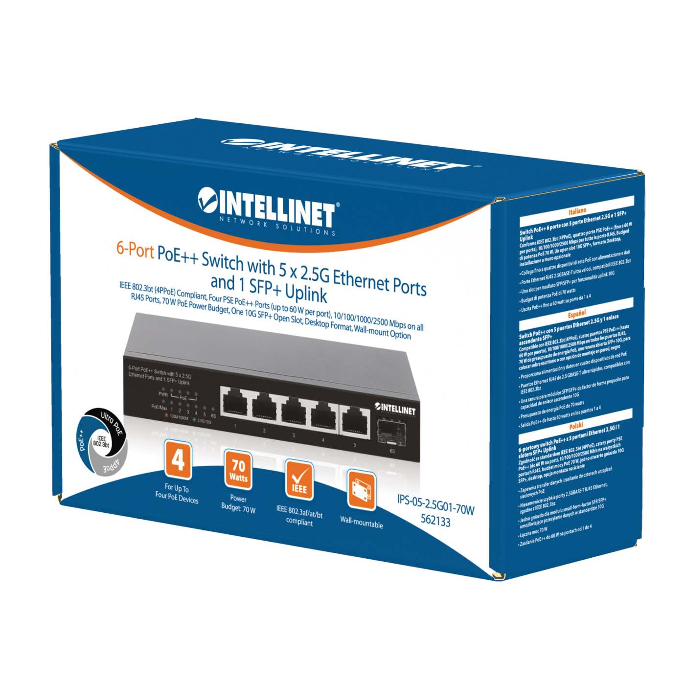 Switch PoE++ con 5 puertos Ethernet 2.5G y 1 enlace ascendente SFP+ Packaging Image 2