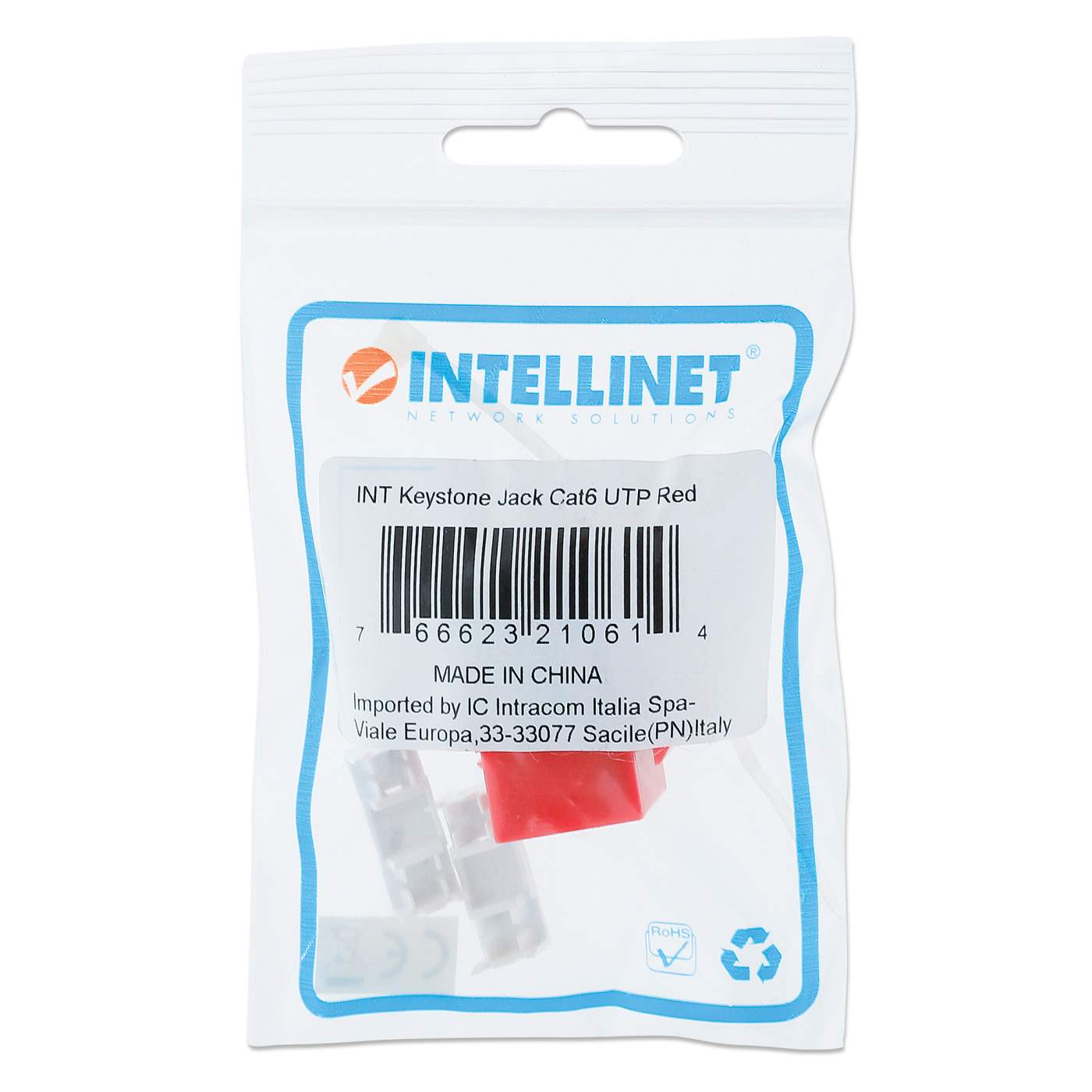 Enchufe Keystone perforado Cat6, rojo Packaging Image 2
