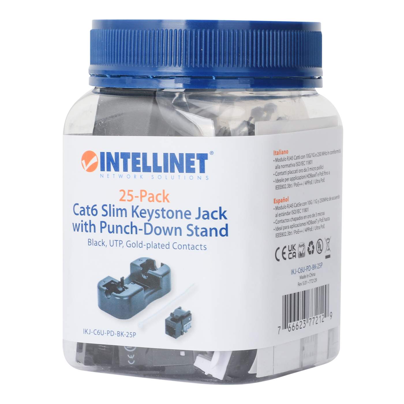 Paquete de 25 Jacks Keystone Slim Cat6, Negro Packaging Image 2
