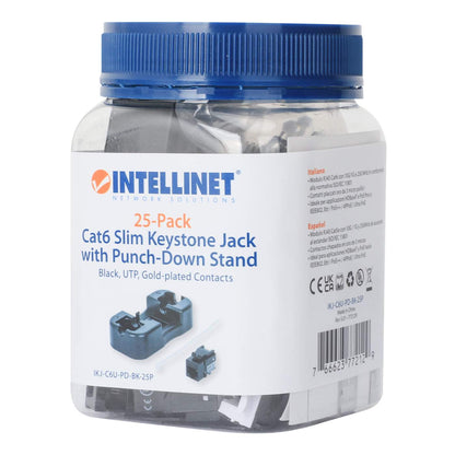 Paquete de 25 Jacks Keystone Slim Cat6, Negro Packaging Image 2
