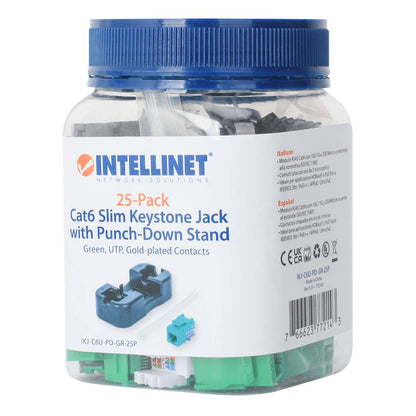 Paquete de 25 Jacks Keystone Slim Cat6, Verde Packaging Image 2