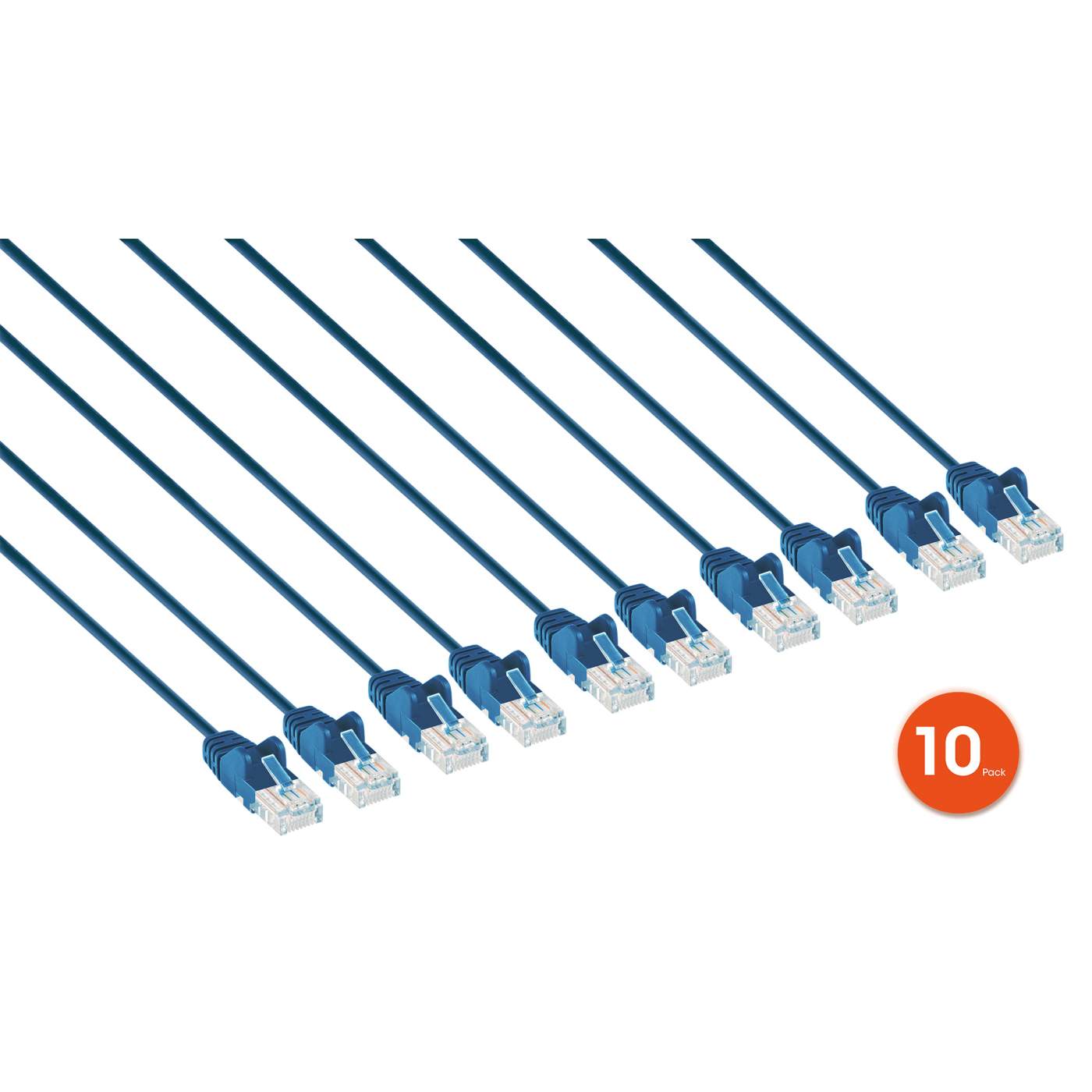 Cable de parche de red Cat6 U/UTP delgado, 1 pie, azul, paquete de 10 Image 2