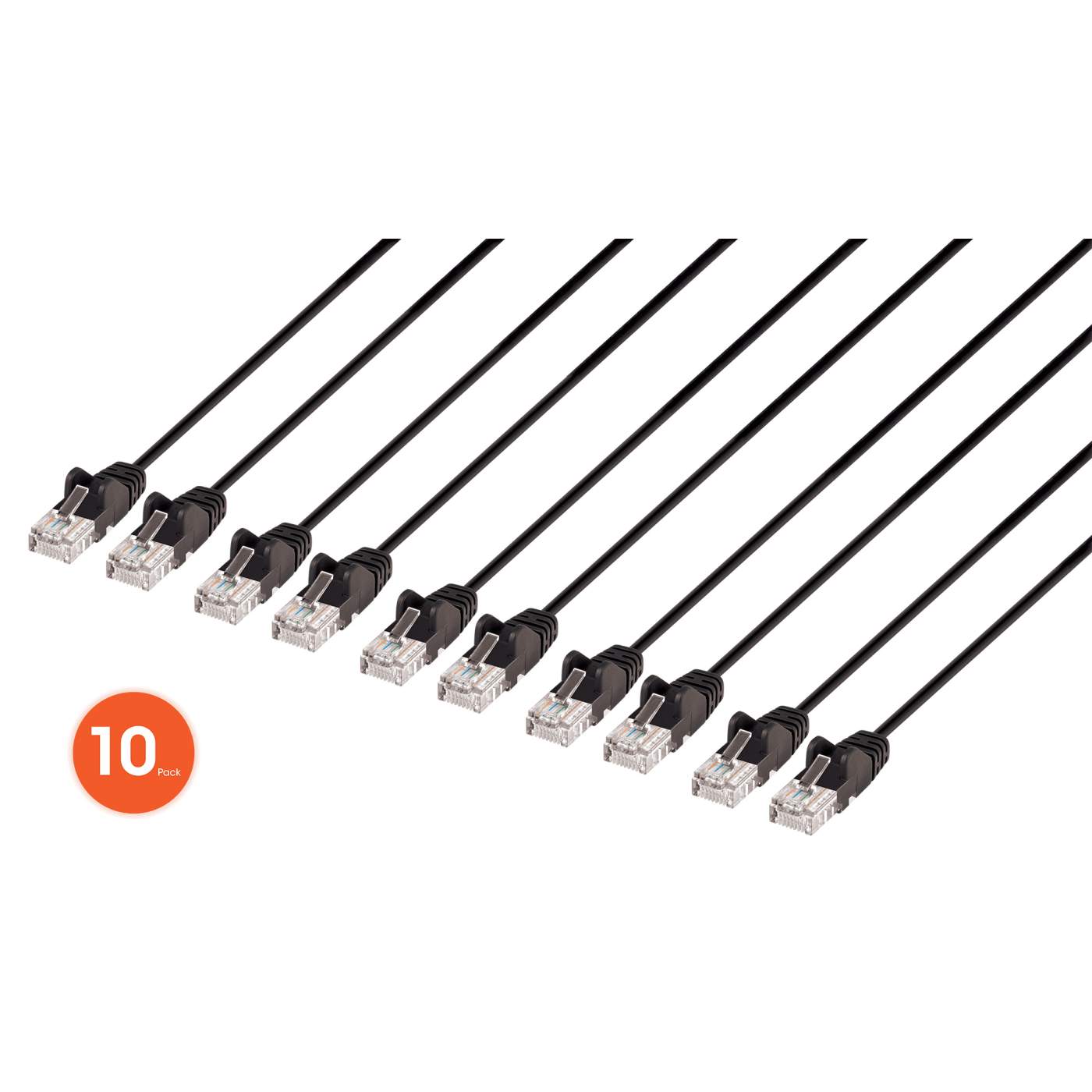 Cable de parche de red Cat6 U/UTP delgado, 10 pies, negro, paquete de 10 Image 1