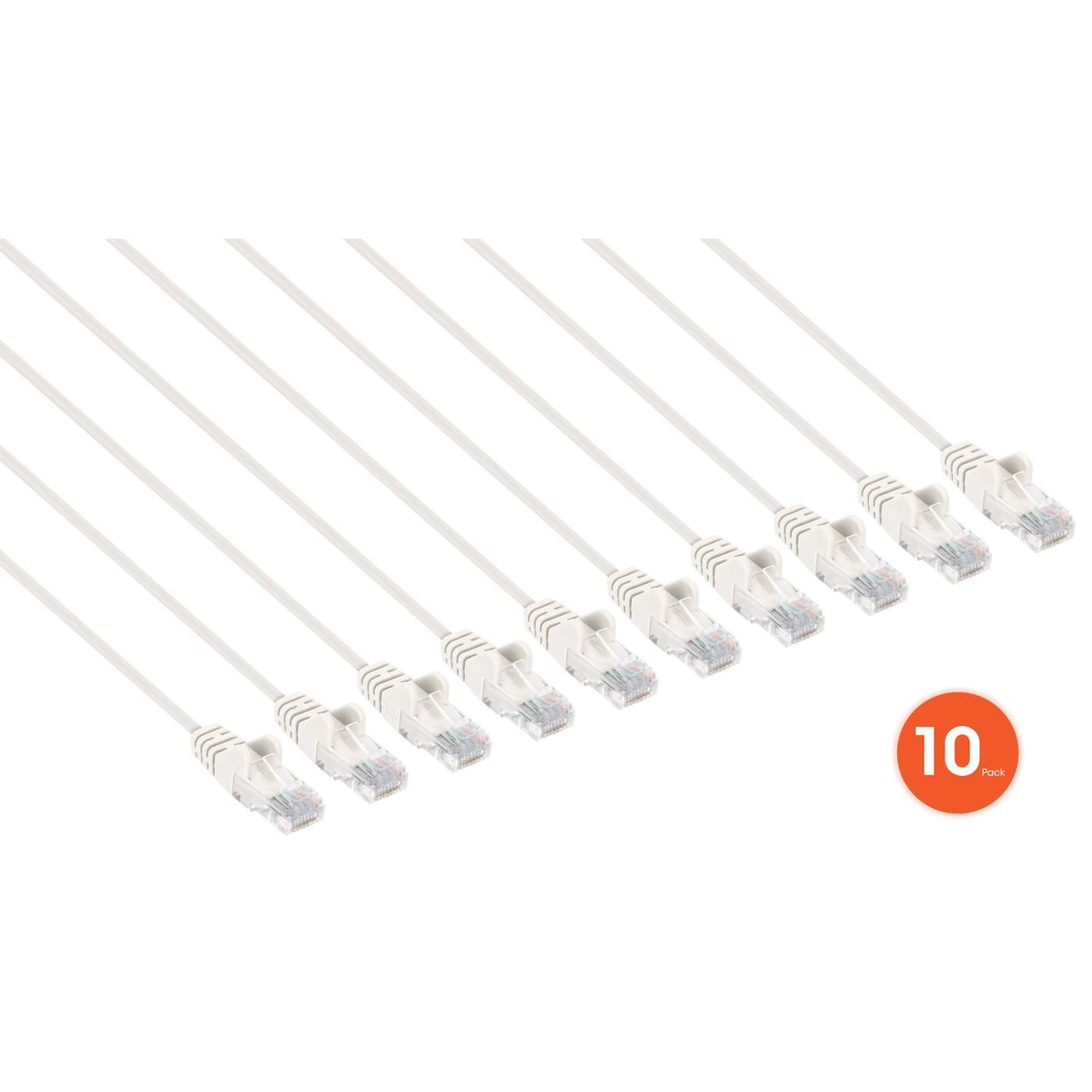 Cable de parche de red Cat6 U/UTP delgado, 14 pies, blanco, paquete de 10 Image 2