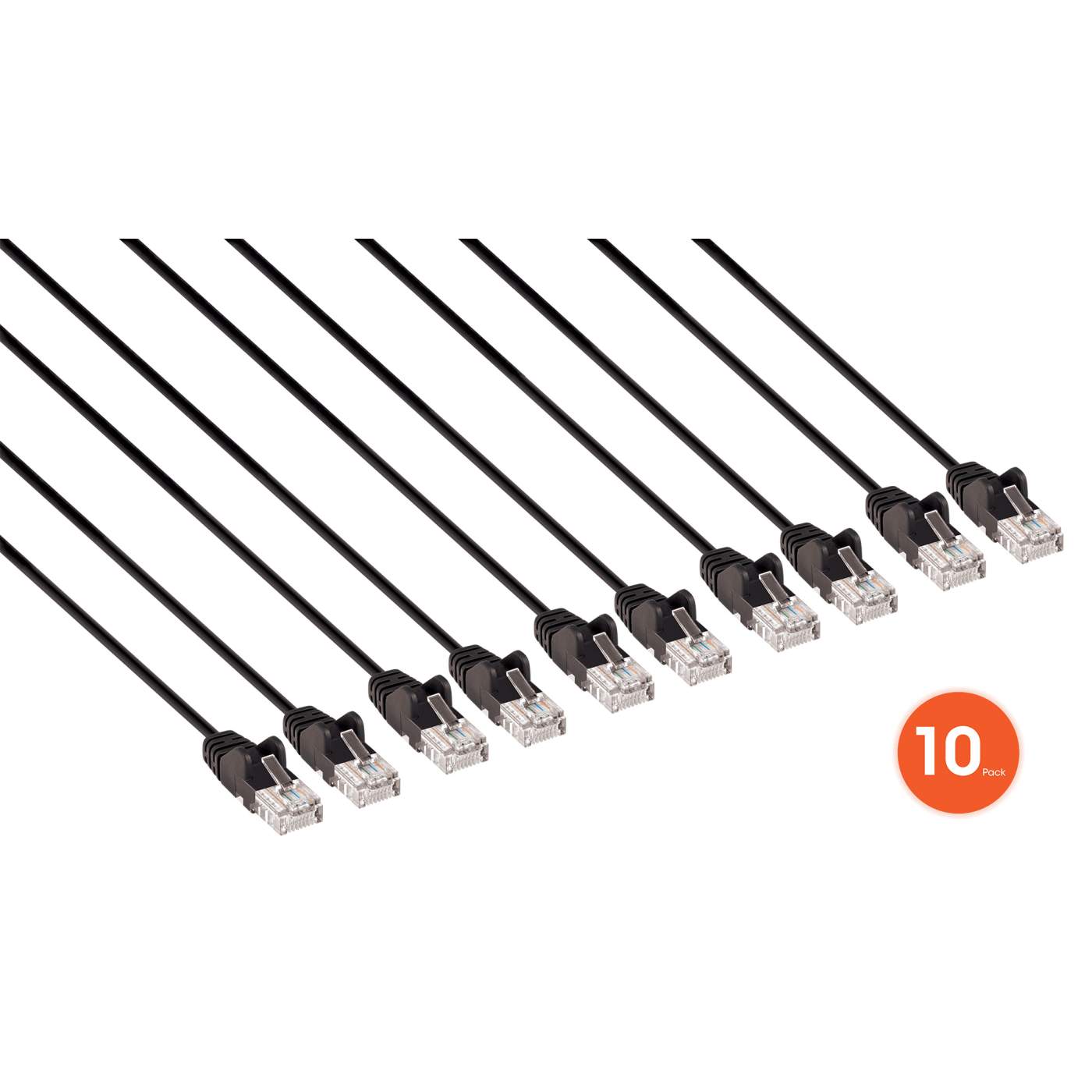Paquete de 10 cables de red Cat6 delgados U/UTP de 1.5 ft en color negro Image 3