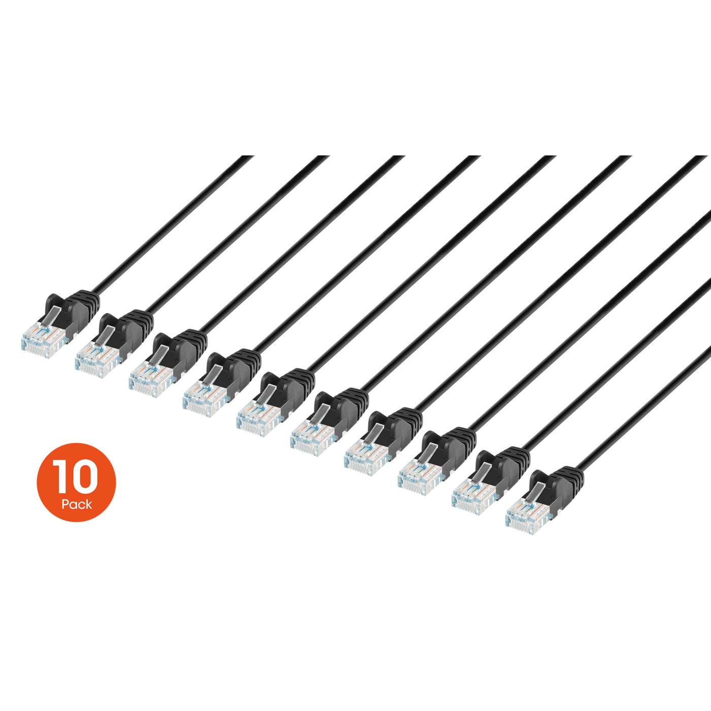 Cable de parche de red Cat6 U/UTP delgado, 20 pies, negro, paquete de 10 Image 1