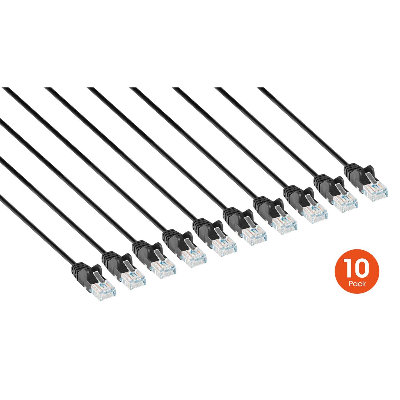 Cable de parche de red Cat6 U/UTP delgado, 20 pies, negro, paquete de 10 Image 3