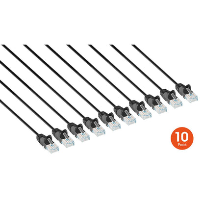 Cable de parche de red Cat6 U/UTP delgado, 20 pies, negro, paquete de 10 Image 3