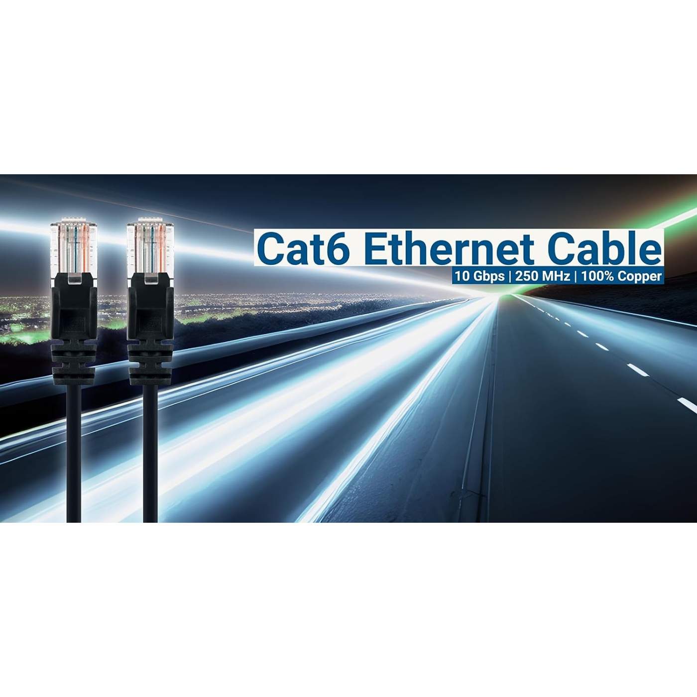 Paquete de 10 cables de red Cat6 delgados U/UTP de 3 ft en color negro Image 10