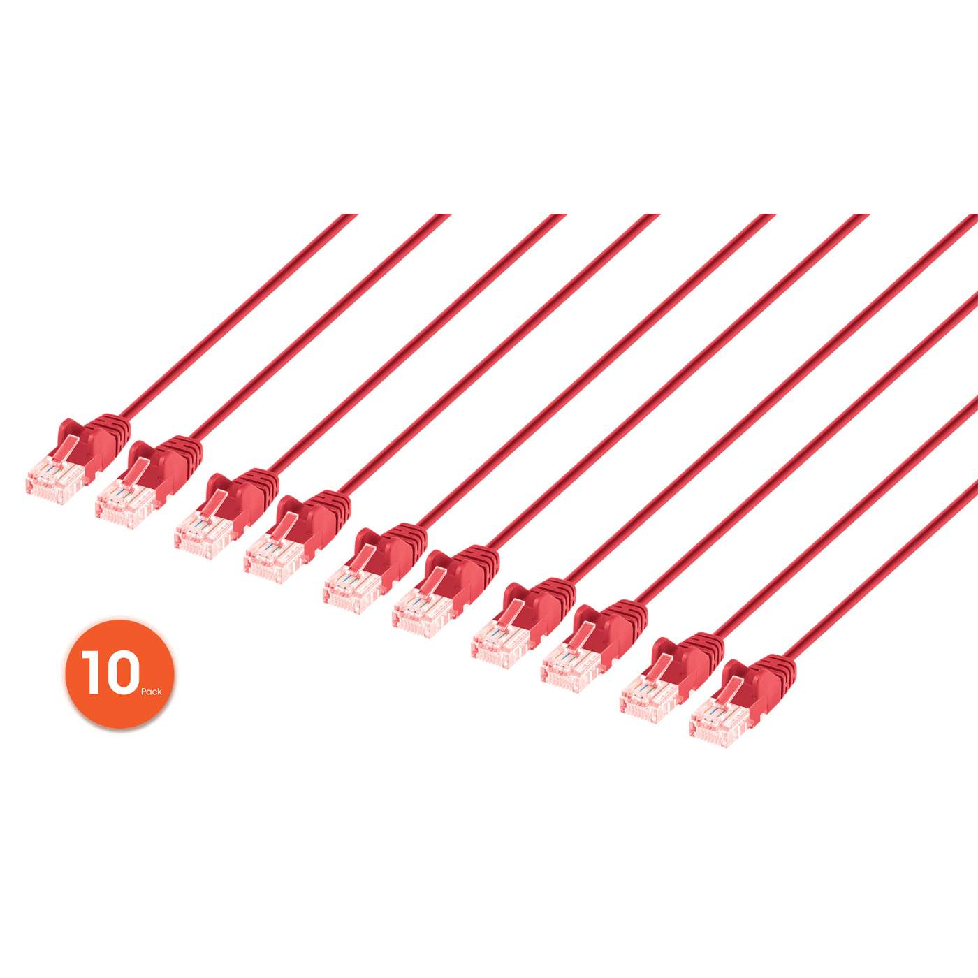 Paquete de 10 cables patch slim Cat6 U/UTP, 1.5 m, rojo Image 1