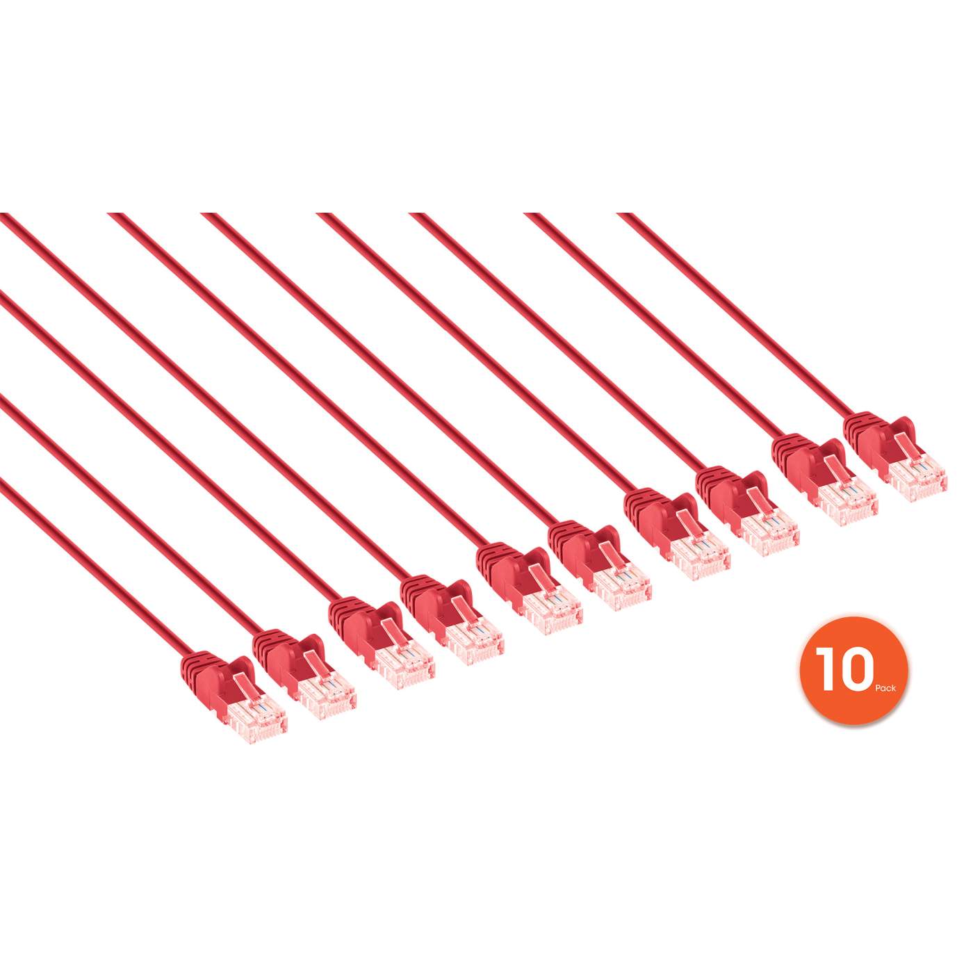 Paquete de 10 cables patch slim Cat6 U/UTP, 1.5 m, rojo Image 2