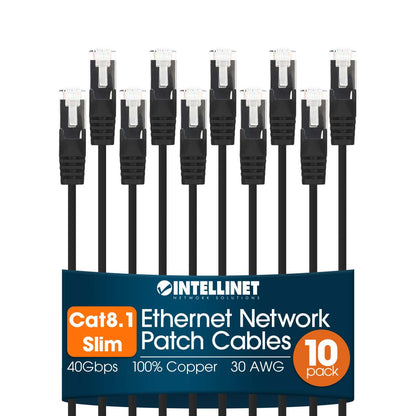 Paquete de 10 cables patch slim Cat8.1 U/FTP, 0.15 m, negro Image 1