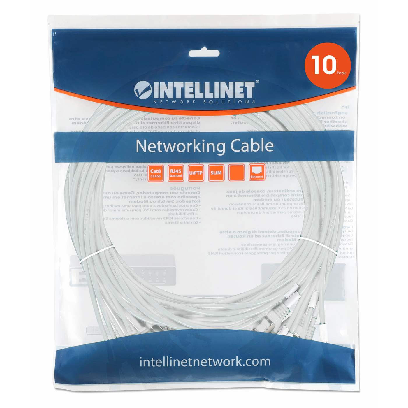 Paquete de 10 cables patch slim Cat8.1 U/FTP, 2 m, blanco Packaging Image 2