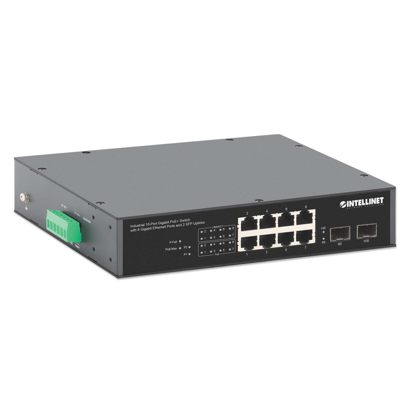  Switch PoE+ Gigabit industrial de 10 puertos con 8 puertos Gigabit Ethernet y 2 enlaces ascendentes SFP Image 2