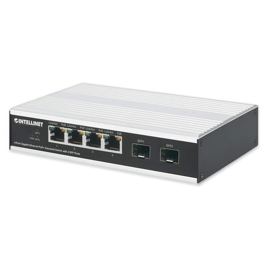 Switch industrial PoE+ con 4 puertos Gigabit Ethernet + 2 SFP Image 1
