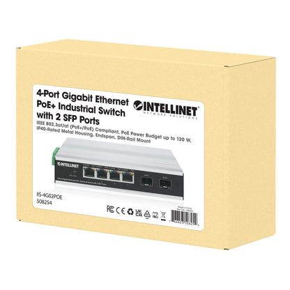 Switch industrial PoE+ con 4 puertos Gigabit Ethernet + 2 SFP Packaging Image 2