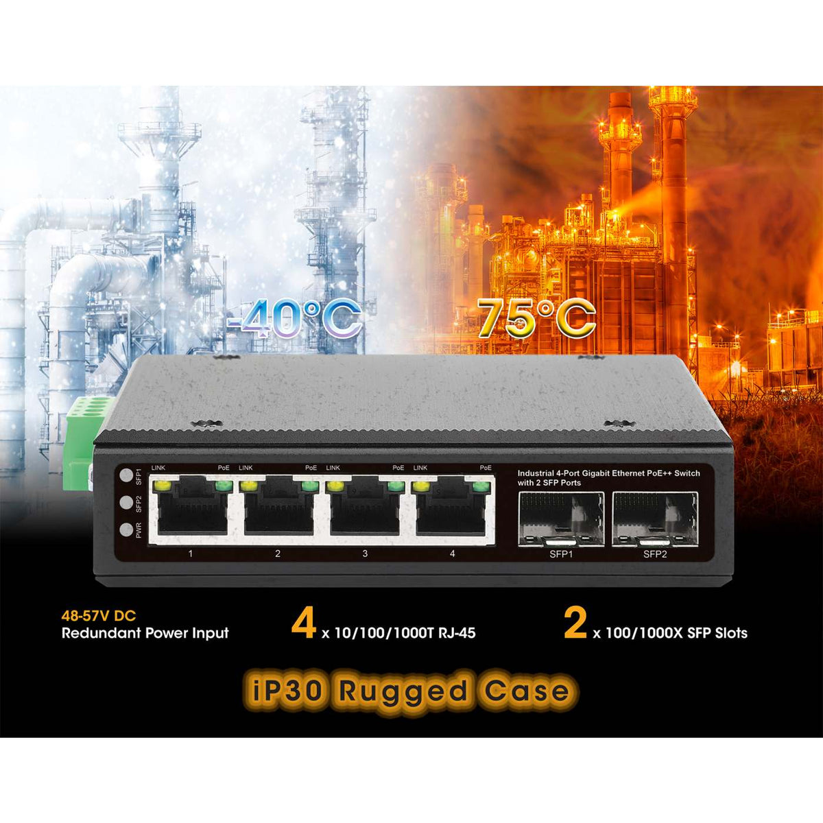 Switch Industrial Gigabit con 4 puertos PoE++ y 2 puertos SFP Image 9