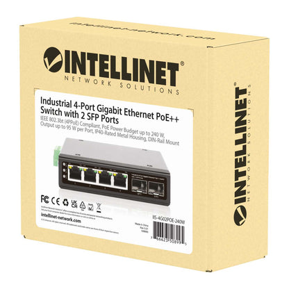 Switch Industrial Gigabit con 4 puertos PoE++ y 2 puertos SFP Packaging Image 2