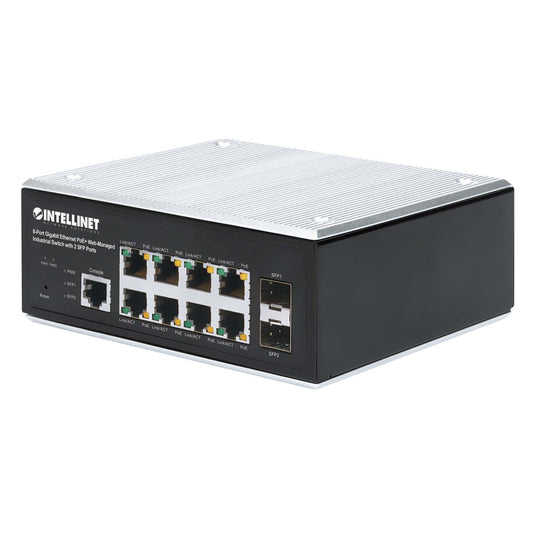 Switch industrial PoE+ con 8 puertos Gigabit Ethernet administrado por Web con 2 puertos SFP Image 1