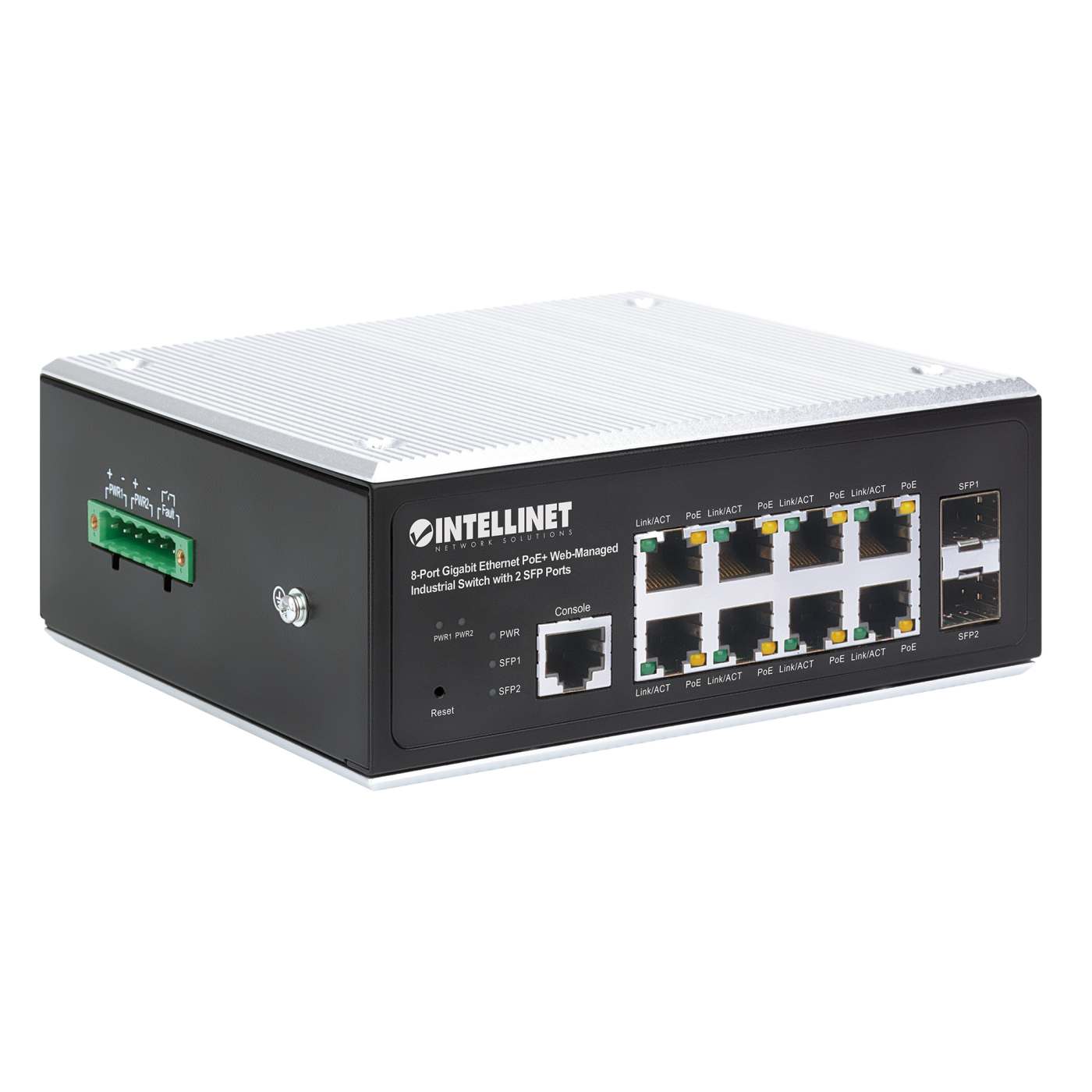 Switch industrial PoE+ con 8 puertos Gigabit Ethernet administrado por Web con 2 puertos SFP Image 3