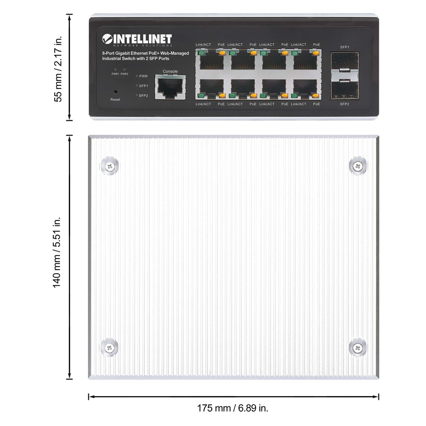 Switch industrial PoE+ con 8 puertos Gigabit Ethernet administrado por Web con 2 puertos SFP Image 7
