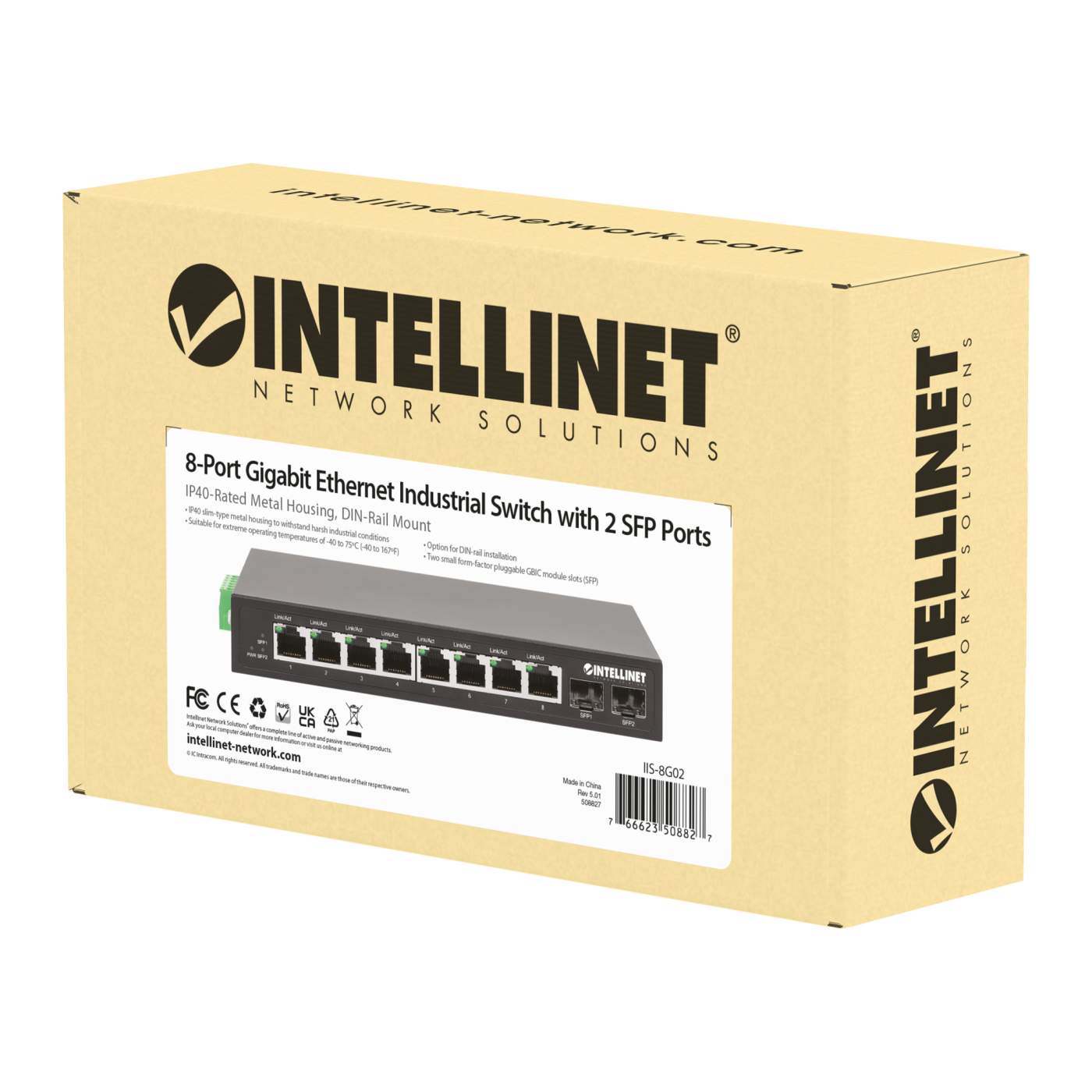 Switch Industrial con 8 puertos Gigabit Ethernet y 2 SFP Packaging Image 2